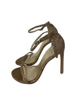 Stuart Weitzman Womens Heels Nudist Sandals Gold Glitter Stiletto 9.5 Sparkle